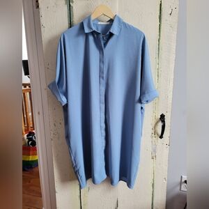 Casual Blue Button Down Shirt Dress